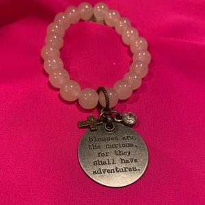 Beaded stretch bracelet with cross and crystal